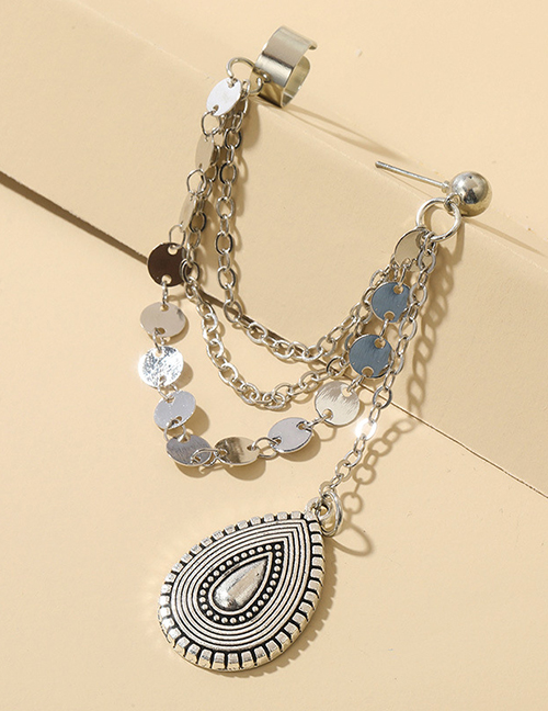 Fashion Silver Alloy Geometric Round Plate Multi-layer Chain Geometric Water Drop Earrings