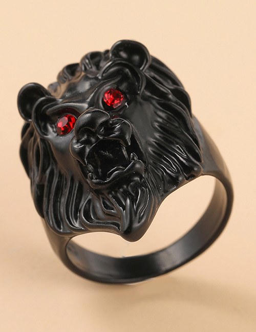 Fashion Black Alloy Diamond Lion Head Ring