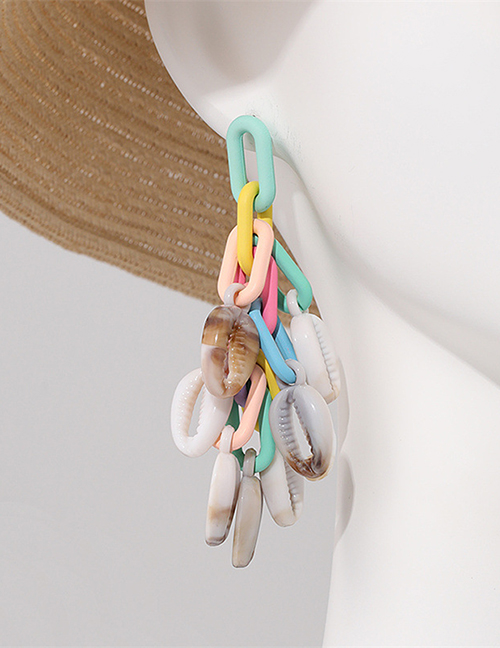 Fashion 27# Plastic Chain Shell Fringe Geometric Drop Earrings