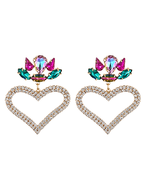 Fashion Color Alloy Diamond Heart Stud Earrings