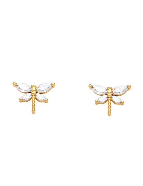 Fashion D Copper Diamond Dragonfly Stud Earrings