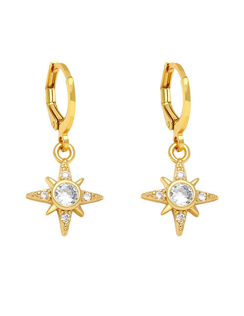 Fashion C Brass Diamond Star Hoop Earrings