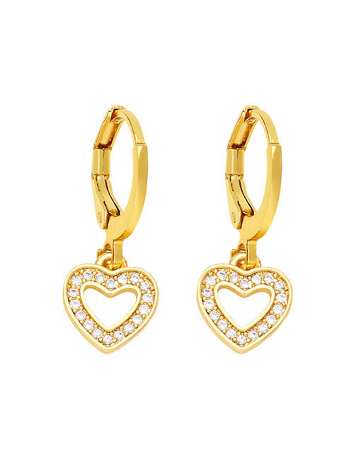 Fashion C Copper Diamond Cutout Heart Earrings