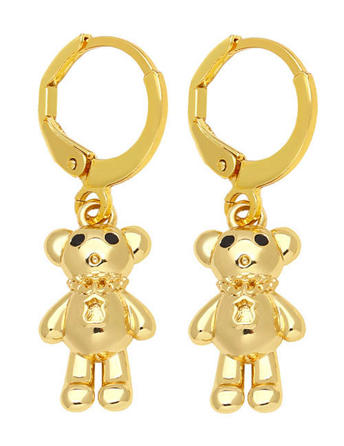 Fashion C Brass Diamond Bear Earrings