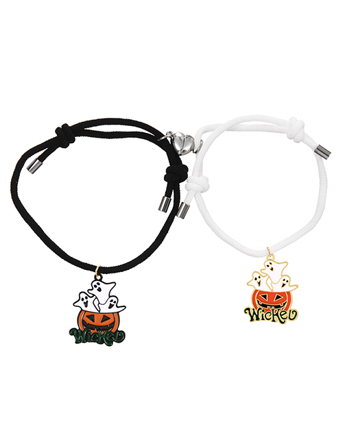 Fashion Color Alloy Drip Oil Halloween Goblin Pumpkin Love Magnetic Black And White Woven Bracelet