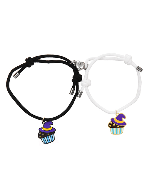 Fashion Color Alloy Drip Oil Halloween Hat Ice Cream Love Magnetic Black And White Woven Bracelet