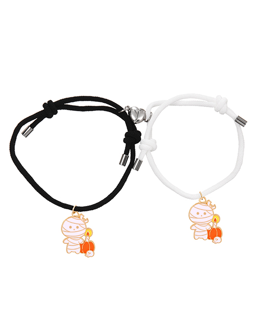 Fashion Color Alloy Drop Oil Halloween Mummy Pumpkin Love Magnetic Black And White Braided Bracelet
