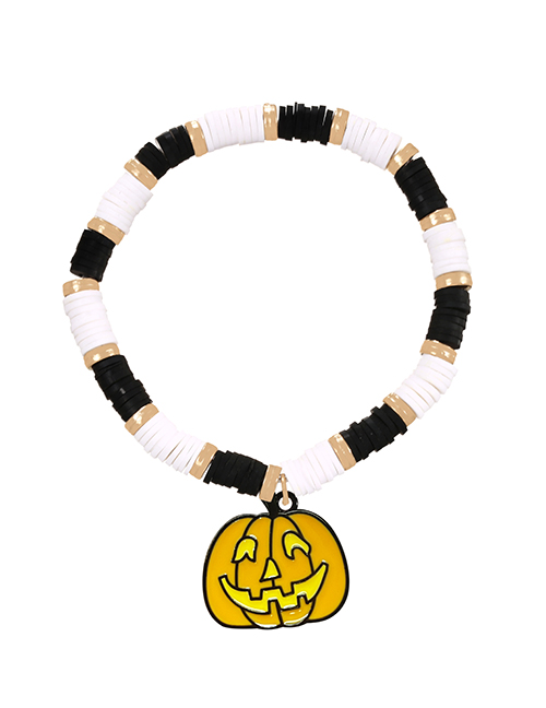 Fashion Color-5 Alloy Drip Oil Cartoon Halloween Pumpkin Pendant Soft Clay Bracelet