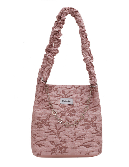 Fashion Pink Chain Large-capacity Shoulder Bag In Crinkled Fabric