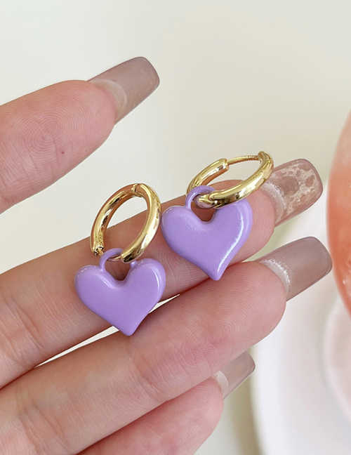 Fashion A Pair Of Purple Love Ear Buckles Alloy Drip Oil Love Earrings