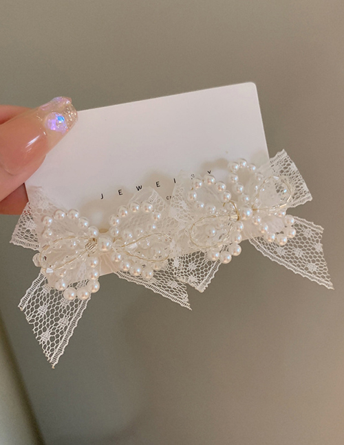 Fashion White Pearl Flower Bow Stud Earrings