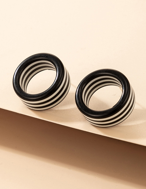 Fashion Black Resin Stripe Hoop Stud Earrings