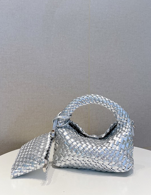 Fashion Silver Pu Braided Large Capacity Diagonal Letter Bag