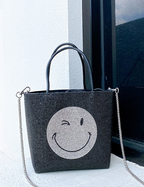 Fashion Black Rhinestone Smiley Large Capacity Shoulder Bag