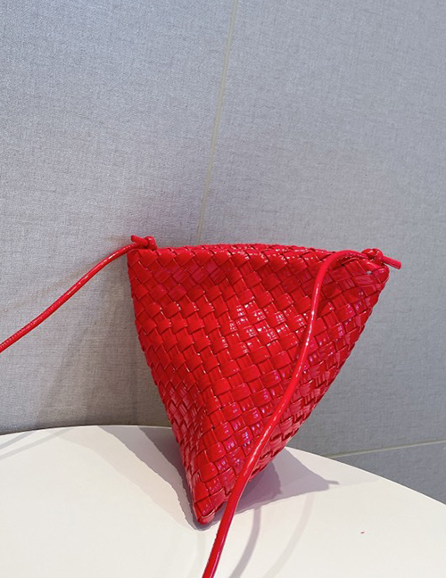 Fashion Red Pu Braided Triangle Crossbody Bag