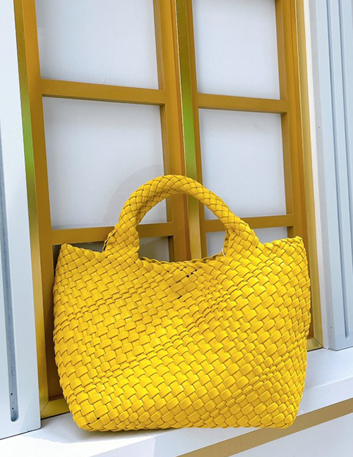 Fashion Yellow Solid Color Woven Large Capacity Tote