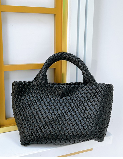 Fashion Black Solid Color Woven Large Capacity Tote