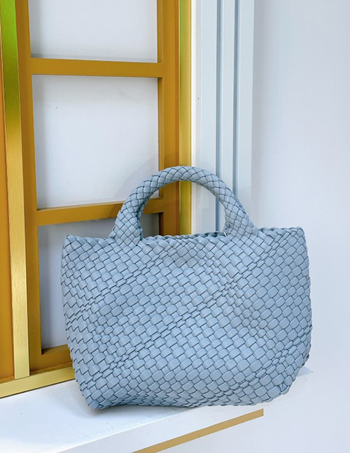 Fashion Light Blue Solid Color Woven Large Capacity Tote