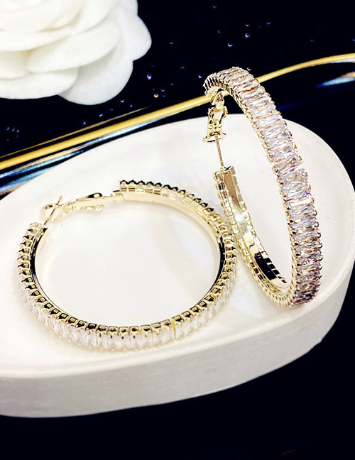 Fashion Gold [silver Needle] Geometric Zirconium Round Earrings