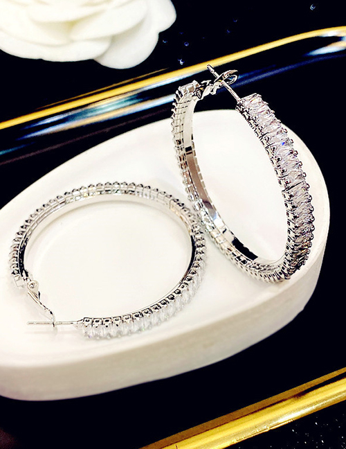 Fashion Silver [silver Needle] Geometric Zirconium Round Earrings