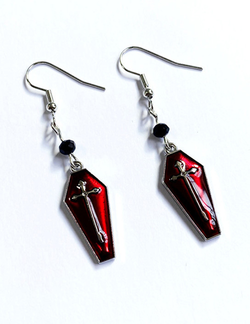 Fashion Red Alloy Cross Coffin Drip Earrings