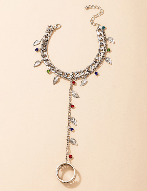 Fashion Silver Alloy Diamond Chain Leaf Link Bracelet