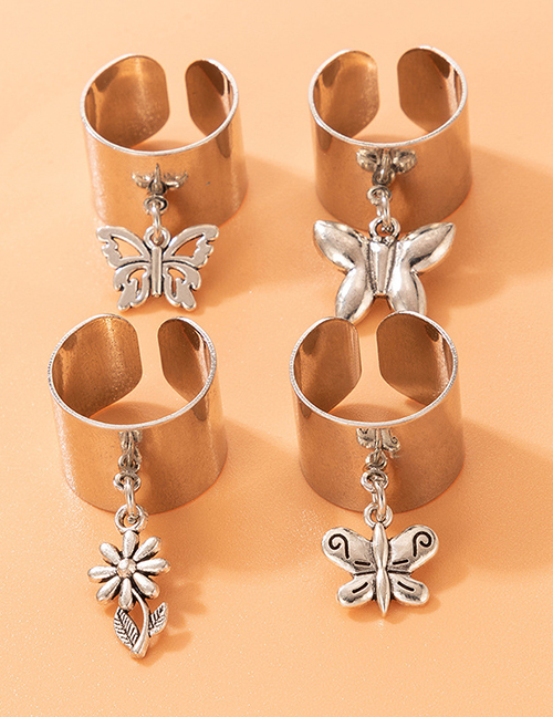 Fashion Silver Alloy Butterfly Flower Ring Set