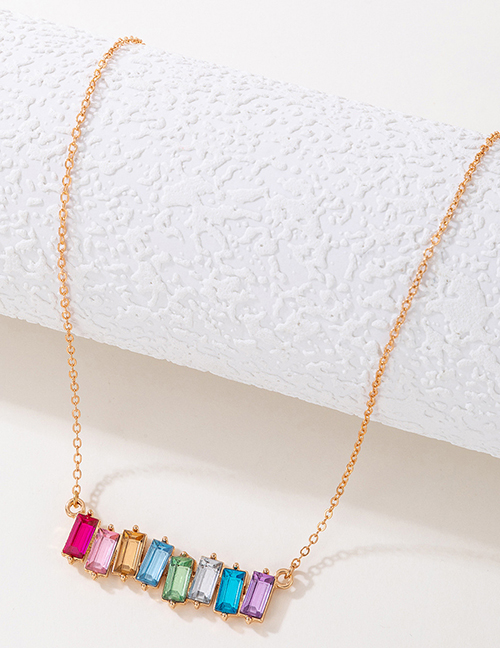 Fashion Gold Alloy Set With Square Diamonds Necklace