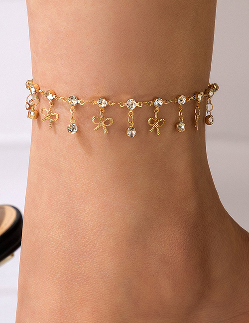 Fashion 9# Alloy Diamond Tassel Bow Anklet
