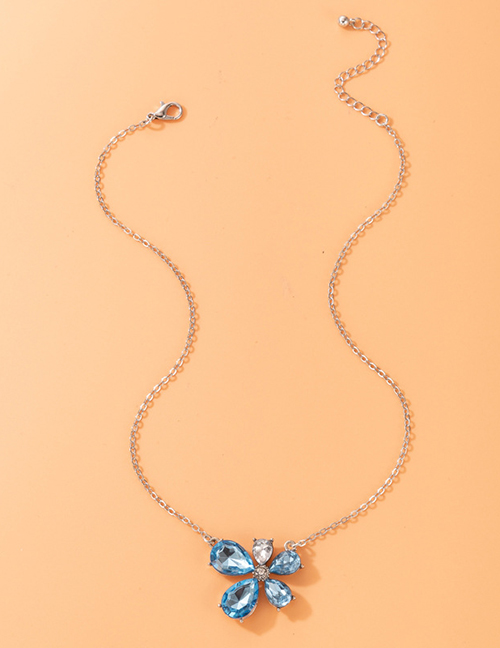 Fashion Silver Alloy Diamond Flower Necklace