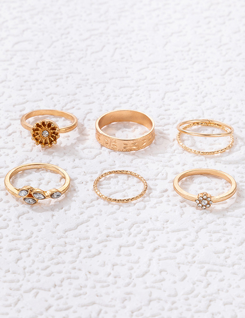 Fashion Gold Alloy Diamond Flower Ring Set
