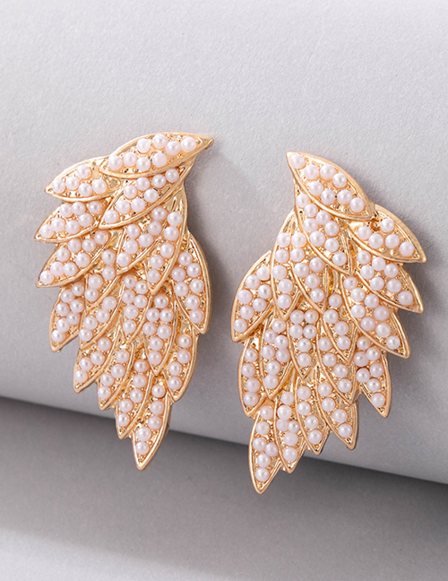 Fashion Gold Alloy Pearl Wing Stud Earrings