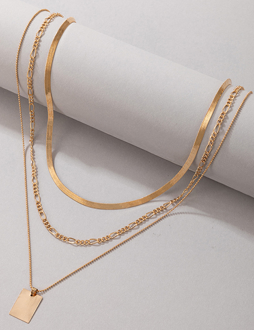 Fashion Gold Alloy Geometric Square Brand Snake Bone Chain Multilayer Necklace