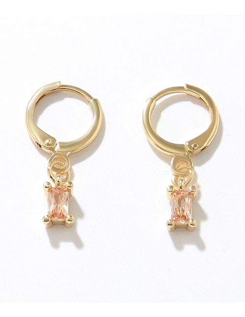 Fashion Orange Brass Set Square Zirconium Earrings