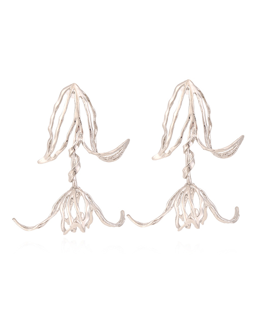 Fashion White K Alloy Hollow Tulip Stud Earrings