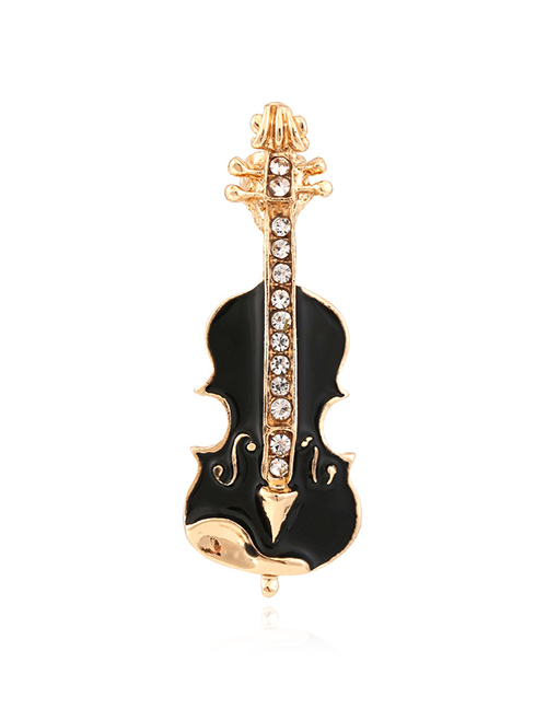 Fashion Black Alloy Diamond Drip Oil Violin Brooch