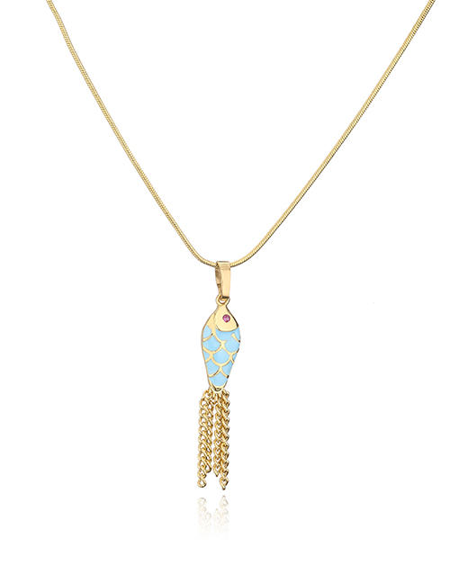 Fashion 1 Blue Carp Necklace Copper Drip Oil Koi Chain Tassel Necklace