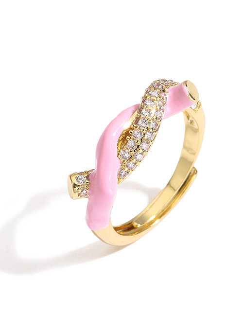Fashion Pink Bronze Diamond Drop Oil Twist Knot Open Ring