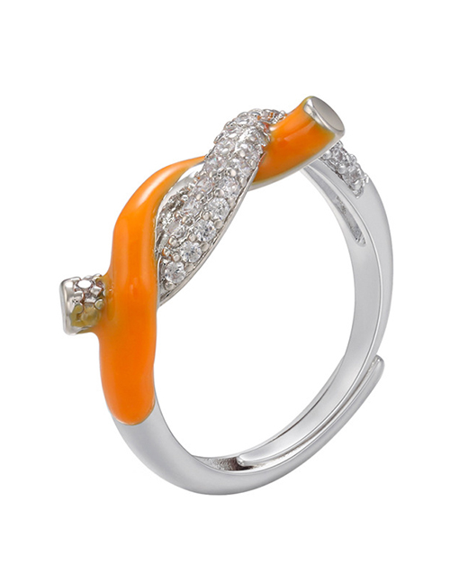 Fashion White Gold Orange Geometric Zirconium Twist Oil Drop Open Ring