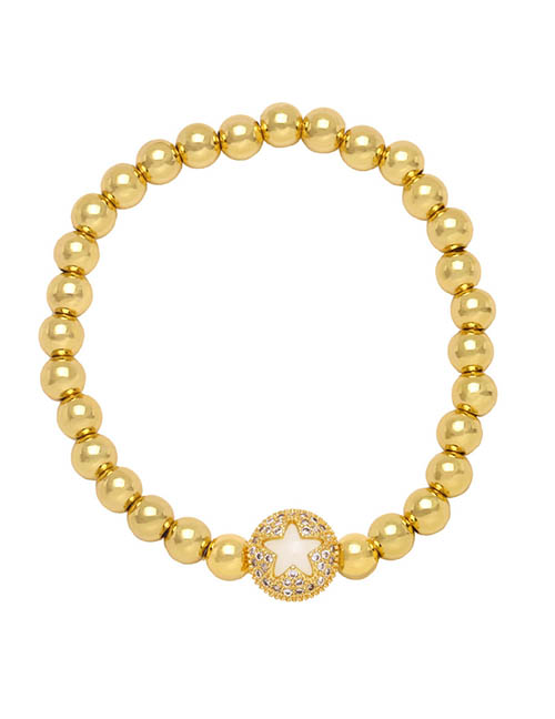 Fashion White Brass Gold Plated Beaded Diamond Drop Oil Pentagram Ball Bracelet