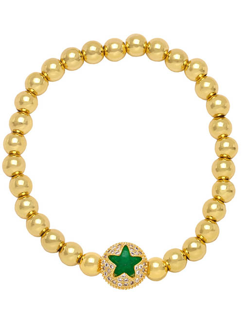 Fashion Green Brass Gold Plated Beaded Diamond Drop Oil Pentagram Ball Bracelet