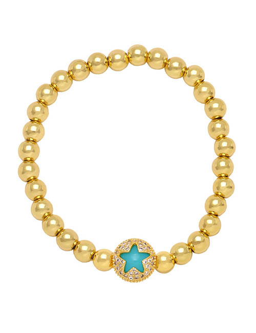 Fashion Light Blue Brass Gold Plated Beaded Diamond Drop Oil Pentagram Ball Bracelet