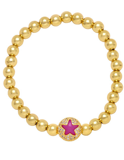 Fashion Purple Brass Gold Plated Beaded Diamond Drop Oil Pentagram Ball Bracelet