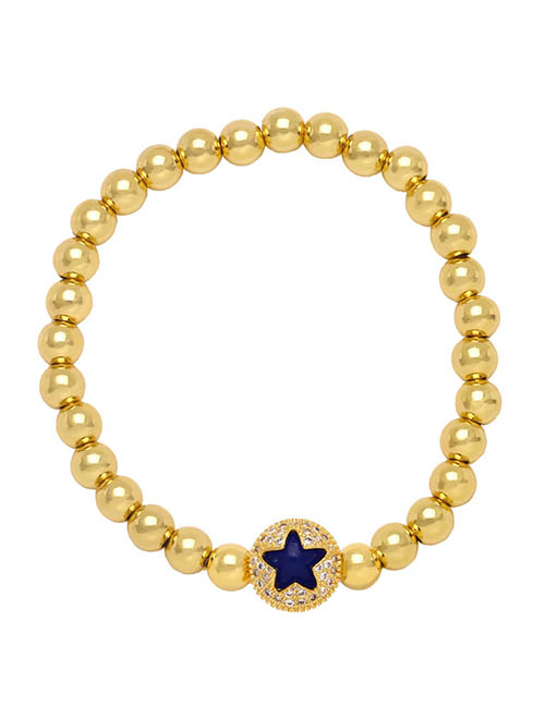 Fashion Dark Blue Brass Gold Plated Beaded Diamond Drop Oil Pentagram Ball Bracelet