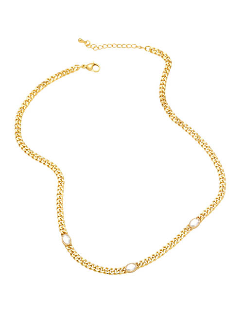 Fashion White Copper And Diamond Geometric Chain Necklace