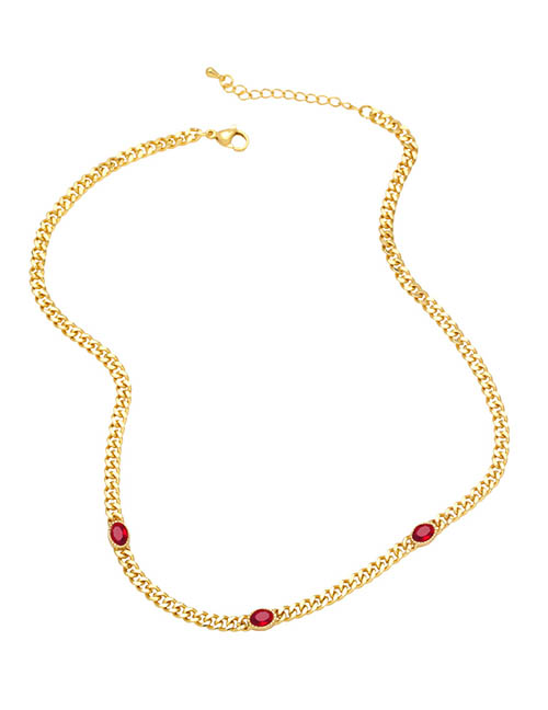 Fashion Red Copper And Diamond Geometric Chain Necklace
