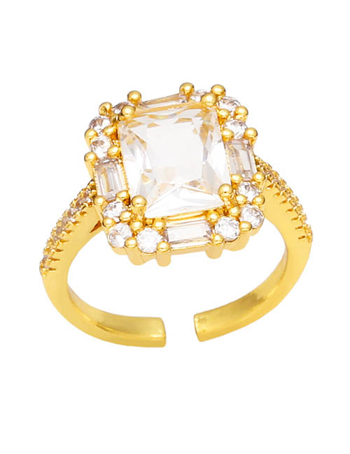Fashion White Brass Set Square Zirconium Geometric Ring