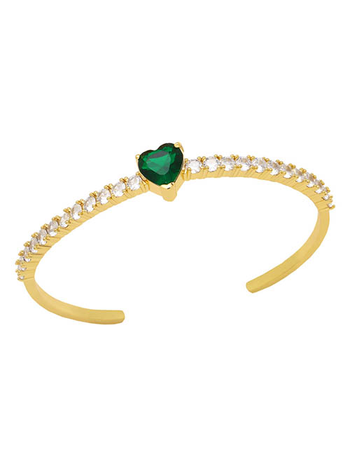 Fashion Green Bronze Zirconium Heart Open Bracelet