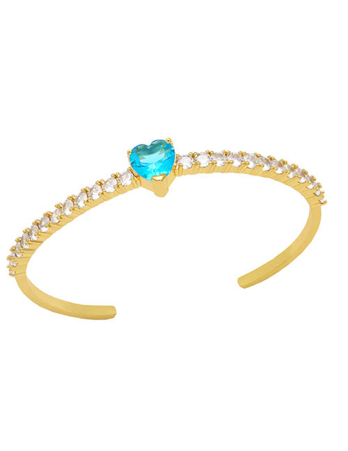 Fashion Blue Bronze Zirconium Heart Open Bracelet
