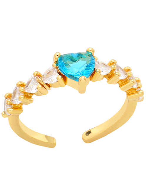 Fashion Blue Brass Set Heart Zirconium Open Ring